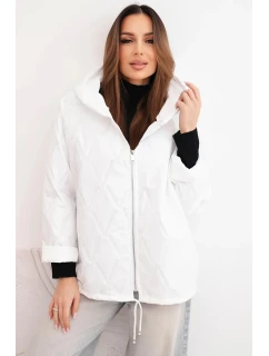 Dámská model 21791601 prošívaná bunda s kapucí a zipem bílá - K-Fashion