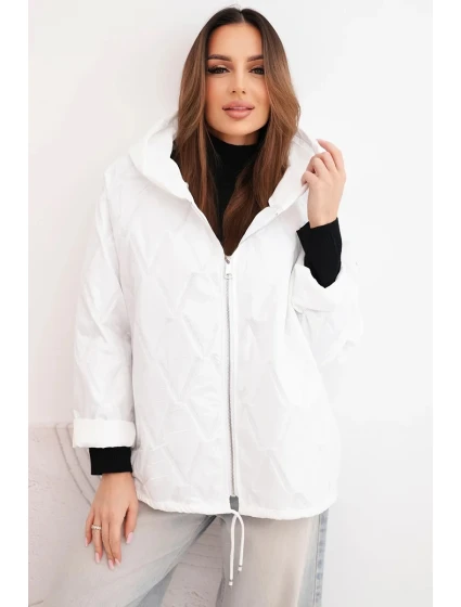 Dámská model 21791601 prošívaná bunda s kapucí a zipem bílá - K-Fashion