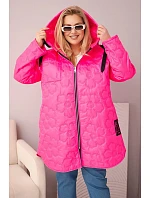 Dámská bunda Plus Size prošívaná s kapucí a nápisem HOPE růžový neon
