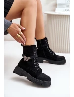 Zateplené kotníkové boty s ozdobou Černé S.Barski HY42-281 Zateplené kotníkové boty s ozdobou Černé S.Barski HY42-281