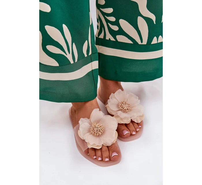 Průhledné Ploché Dámské Pantofle Se Syntetickým Květinou Nuda Vobetta Průhledné Ploché Dámské Pantofle Se Syntetickým Květinou Nuda Vobetta