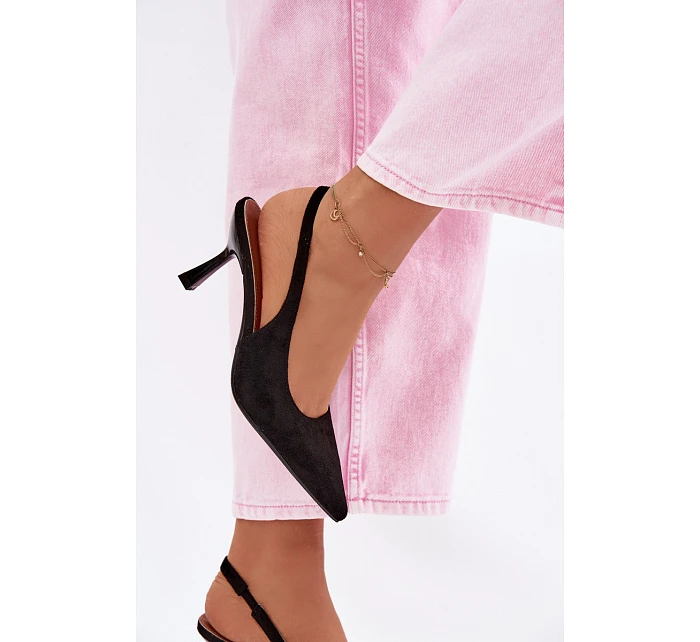 Dámské sandály na jehlovém podpatku z imitace semiše Černé Saria