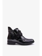 Lakované Dámské Kotníkové Boty S Ozdobou Zateplené S.Barski Černé Lakované Dámské Kotníkové Boty S Ozdobou Zateplené S.Barski Černé