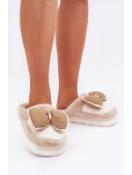 Futrzane Pantofle S Mašlí Béžové Grilis Futrzane Pantofle S Mašlí Béžové Grilis