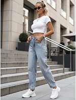 Dámské džíny balonového střihu s ozdobnými nýty modré UY2983