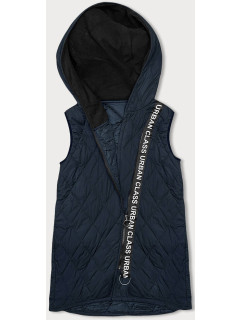 Tmavě modrá prošívaná dámská vesta s ozdobnou páskou (16M9118-215)