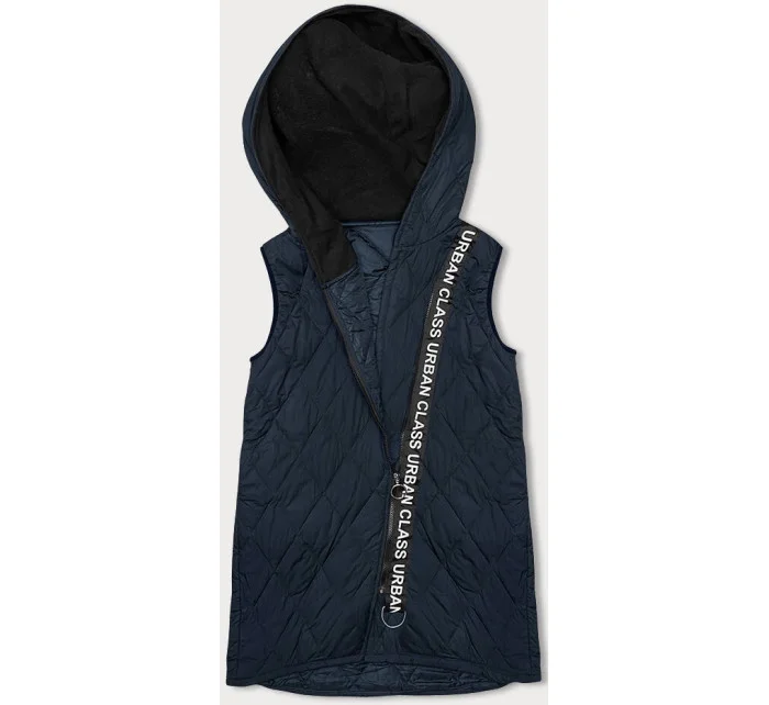 Tmavě modrá prošívaná dámská vesta s ozdobnou páskou (16M9118-215) Tmavě modrá prošívaná dámská vesta s ozdobnou páskou (16M9118-215)