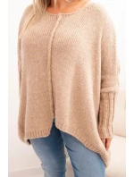 Dámský svetr Plus Size z model 21259032 volného střihu s 3/4 rukávem camelový - K-Fashion