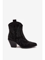 Dámské kotníkové boty Lelira kovbojky se zdobením – černé Dámské kotníkové boty Lelira kovbojky se zdobením – černé