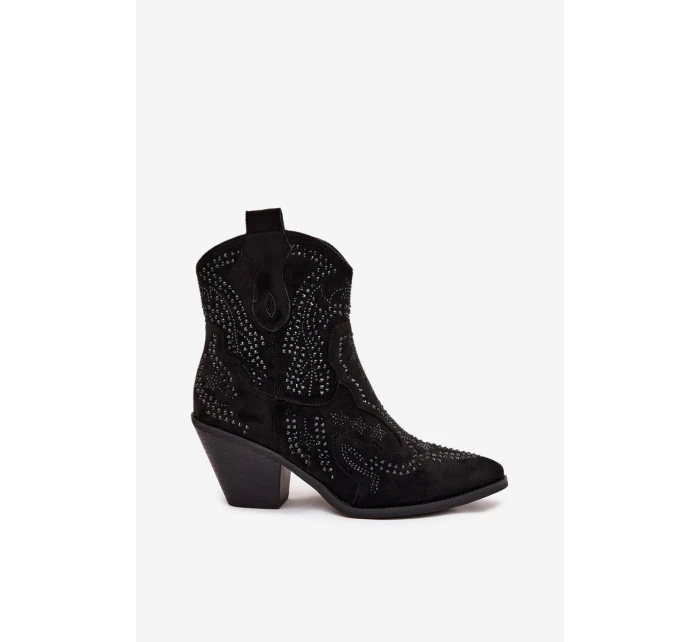 Dámské kotníkové boty Lelira kovbojky se zdobením – černé Dámské kotníkové boty Lelira kovbojky se zdobením – černé