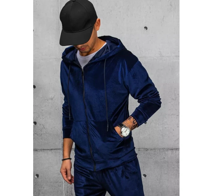 Pánská tmavě modrá velurová mikina FashionStreet BX5541