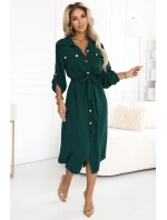 model 21402432 Midi košilka se zlatými knoflíky a vázáním zelená - numoco basic
