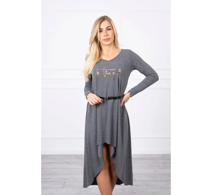 Šaty s ozdobným páskem a nápisem graphite Šaty s ozdobným páskem a nápisem graphite