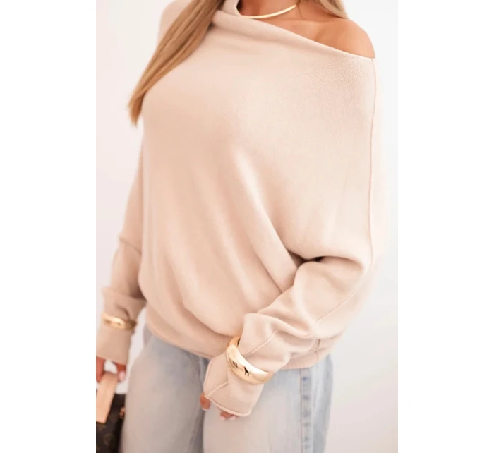 Dámský asymetrický model 21301099 svetr z viskózy béžový - K-Fashion Dámský asymetrický model 21301099 svetr z viskózy béžový - K-Fashion