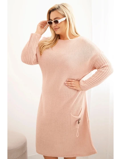 Dámská  Plus Size s oversize s kapsou pudrově růžová model 21393362 - K-Fashion