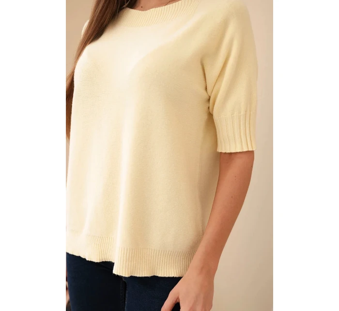 Dámský svetr z viskózy s krátkým rukávem žlutý