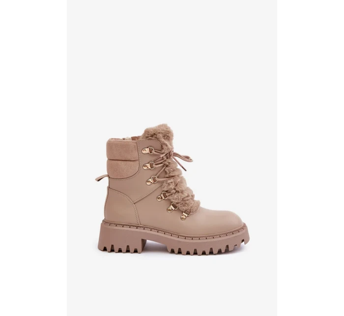 Zateplené Kotníkové Boty Traperky Na Zip Z Eko Kůže Béžové Willatta Zateplené Kotníkové Boty Traperky Na Zip Z Eko Kůže Béžové Willatta