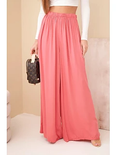 Dámské viskózové široké kalhoty s gumou v pase malinové