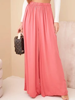 Dámské viskózové široké kalhoty s gumou v pase malinové