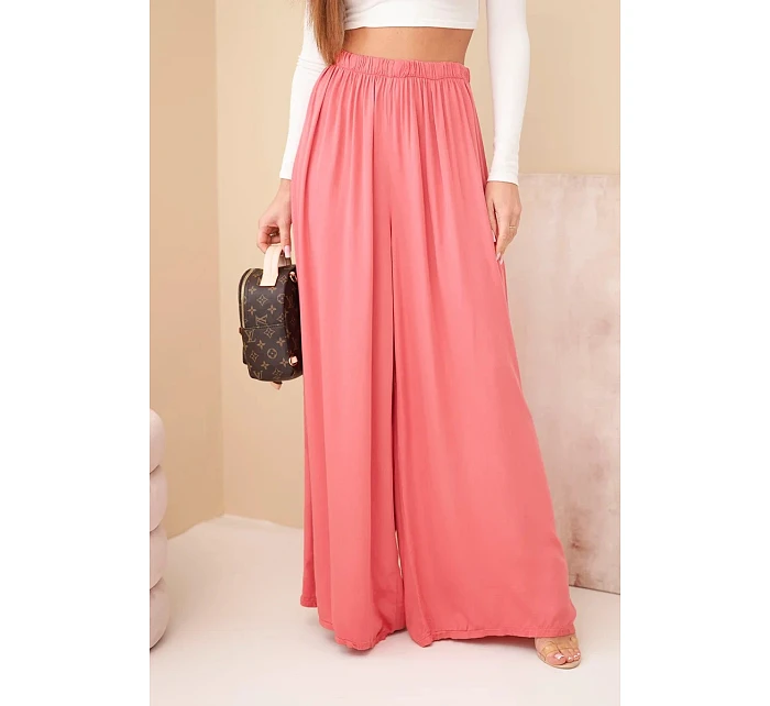 Dámské viskózové široké kalhoty s gumou v pase malinové Dámské viskózové široké kalhoty s gumou v pase malinové