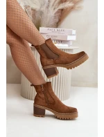 Dámské Zateplené Botky Na Podpatku Eko Semišové Hnědé model 21669073 - Boto Dámské Zateplené Botky Na Podpatku Eko Semišové Hnědé model 21669073 - Boto