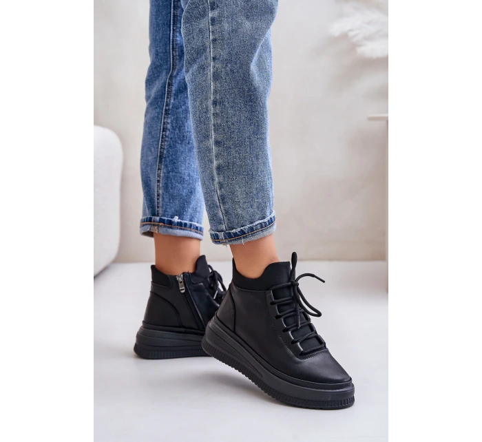 Lehké Kožené Sportovní Boty Na Platformě model 21673220 Černé - Artiker