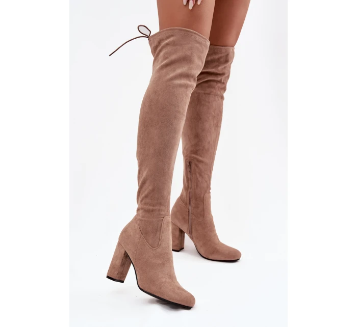 Dámské kozačky na podpatku béžové model 21714951 - Boto