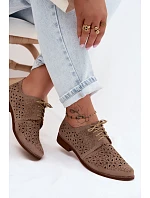 Kožené Semišové Dámské Polobotky S Otevřeným Vzorem Na Ploché Podpatku Zazoo 4156 Cappuccino