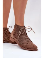 Dámské nízké kotníkové botky s perforovaným vzorem – hnědé S.Barski Dámské nízké kotníkové botky s perforovaným vzorem – hnědé S.Barski