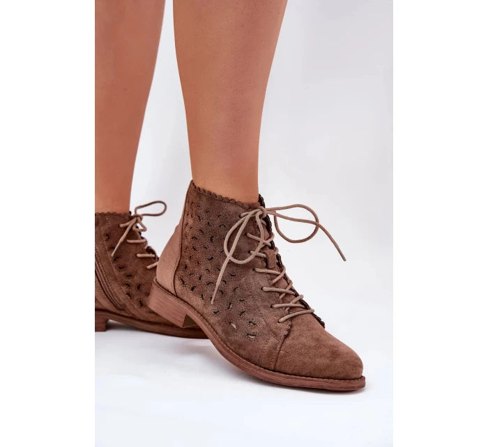 Dámské nízké kotníkové botky s perforovaným vzorem – hnědé S.Barski Dámské nízké kotníkové botky s perforovaným vzorem – hnědé S.Barski