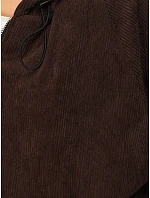 Dámská oversizeová kordová bunda s kapucí, čokoládová, FashionStreet TY6061