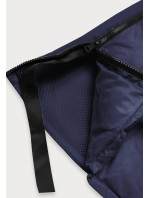 Tmavě modrá dlouhá zimní bunda z různých spojených materiálů (JIN-210)