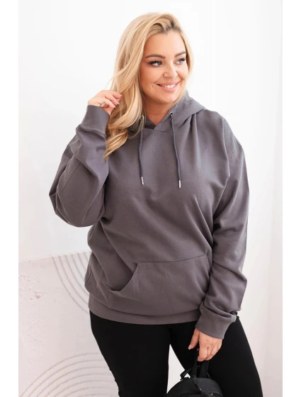 Dámská mikina s kapucí a klokaní kapsou Plus Size z bavlny grafitová