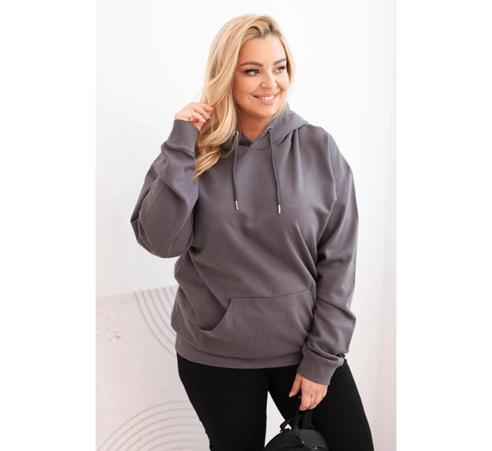 Dámská mikina s kapucí a klokaní kapsou Plus Size z bavlny grafitová