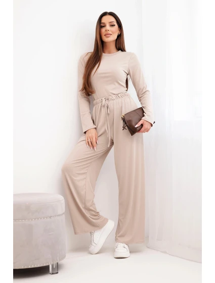 Dámská viskózová souprava s model 22147882 a širokými kalhotami žlutý - K-Fashion