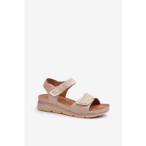 Dámské sandály na suchý zip béžové model 21661055 - Boto Dámské sandály na suchý zip béžové model 21661055 - Boto