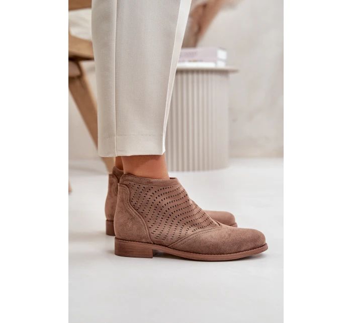 Dámské Botky Na Plochém Podpatku Perforované Hnědé S.Barski HY42-076