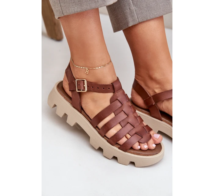 Kožené Dámské Sandály Zazoo model 21682166 Hnědé - Boto Kožené Dámské Sandály Zazoo model 21682166 Hnědé - Boto