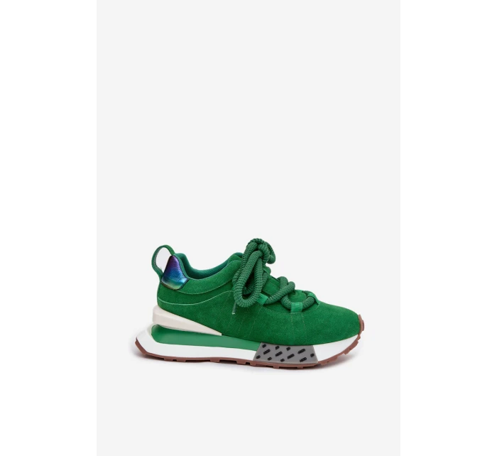 Semišové dámské tenisky na platformě s šněrováním  zelené model 21710412 - Artiker