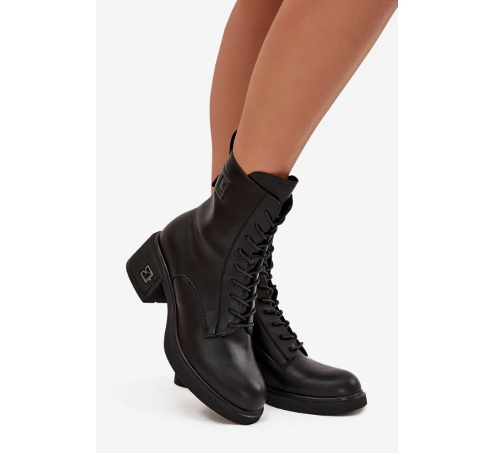 Zateplené dámské kotníkové boty z přírodní kůže na blokovém podpatku Vinceza – černé