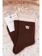Dámské bavlněné ponožky s malým medvídkem – čokoládové