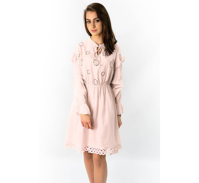 Bavlněné dámské šaty v pudrově růžové barvě s výšivkou (303ART)