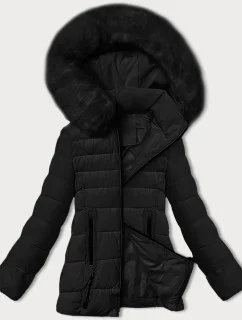 Černá prošívaná bunda pro přechodné období s kožešinou u kapuce model 21248217 - S'WEST