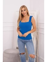 Halenka bez ramínek s volánky chrpově modrá Halenka bez ramínek s volánky chrpově modrá