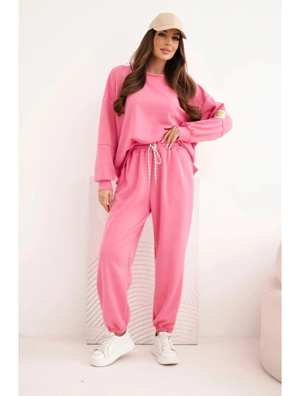 Dámský máslový komplet s volnou mikinou a kalhotami s nápisem LOVE růžová Dámský máslový komplet s volnou mikinou a kalhotami s nápisem LOVE růžová