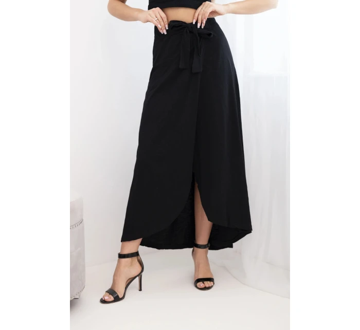 Dámská bavlněná zavinovací maxi sukně se zavazováním černá