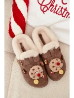 Dámské pantofle s ozdobami a přezkou vyhřívané kožešinou hnědé model 21772630 - Boto Dámské pantofle s ozdobami a přezkou vyhřívané kožešinou hnědé model 21772630 - Boto