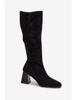 Dámské kozačky na sloupkovém podpatku s prošitím Celandine – černé Dámské kozačky na sloupkovém podpatku s prošitím Celandine – černé