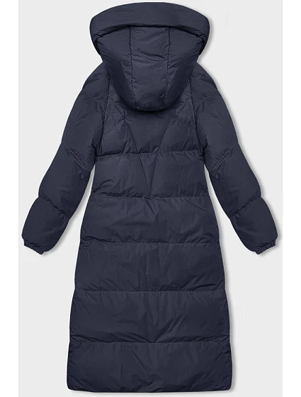 Tmavě modrá dlouhá hrubší dámská bunda s kapucí model 21246177 - J.STYLE Tmavě modrá dlouhá hrubší dámská bunda s kapucí model 21246177 - J.STYLE
