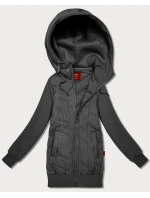 Dámská mikina v grafitové barvě z různých materiálů s kapucí model 21787462 - LHD